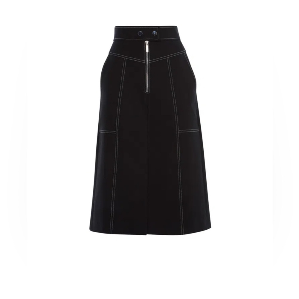 KAREN MILLEN Contrast Stitch Skirt Size 8 Silver Tone Button Snaps